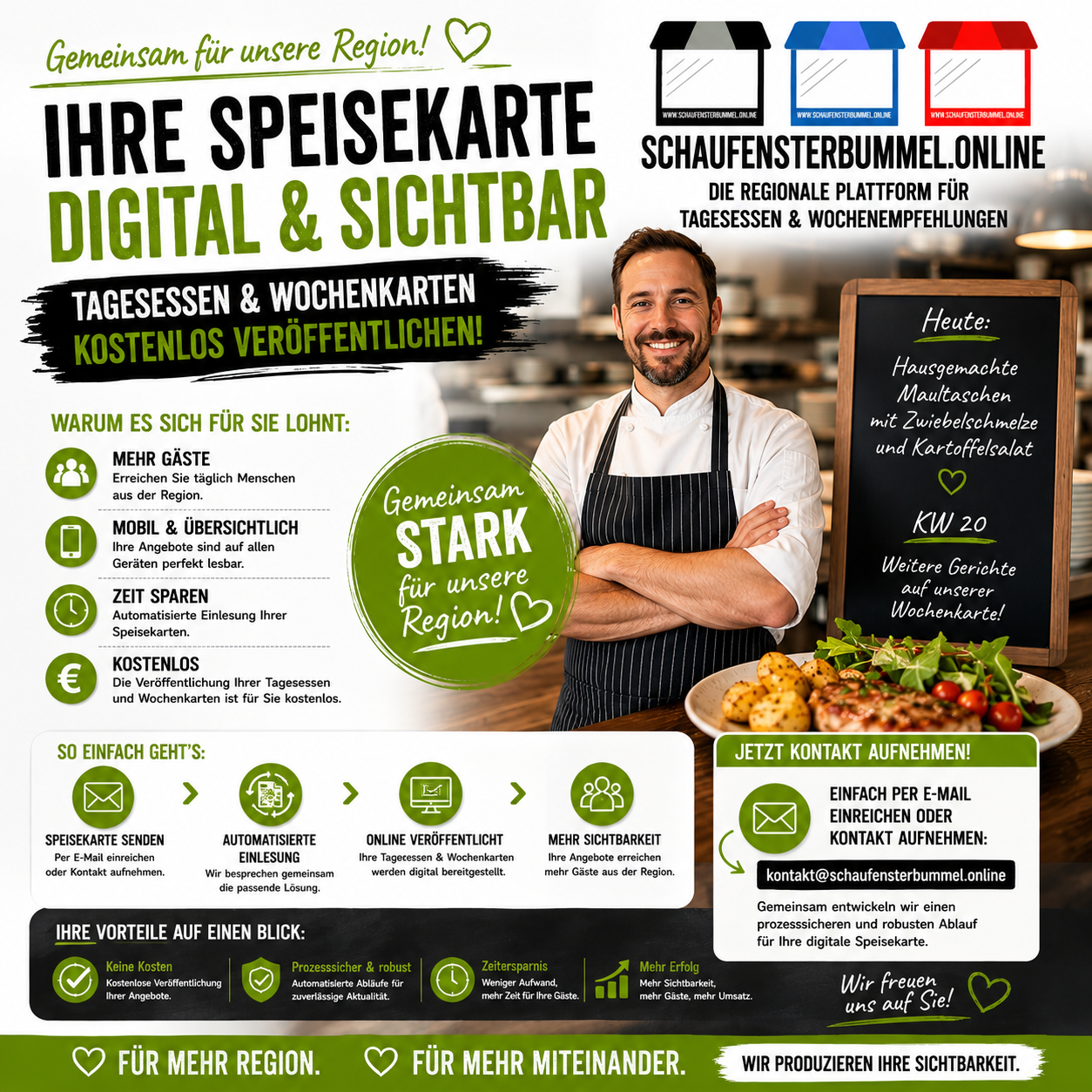 Tagesessen und Wochenkarten kostenlos veröffentlichen – Mehr Sichtbarkeit für Gastronomiebetriebe der Region