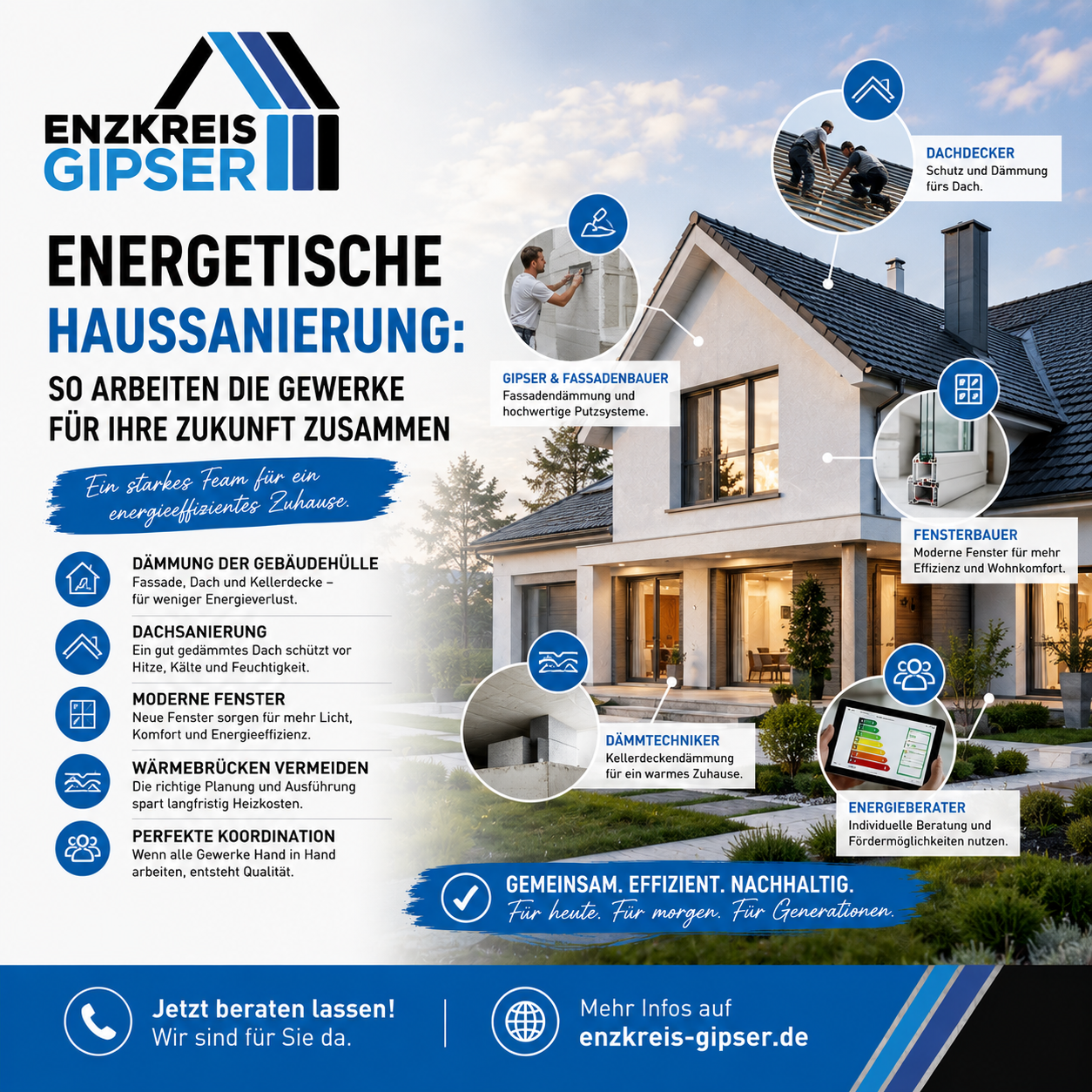 Energetische Haussanierung: So arbeiten Gipser, Dachdecker und Fensterbauer zusammen