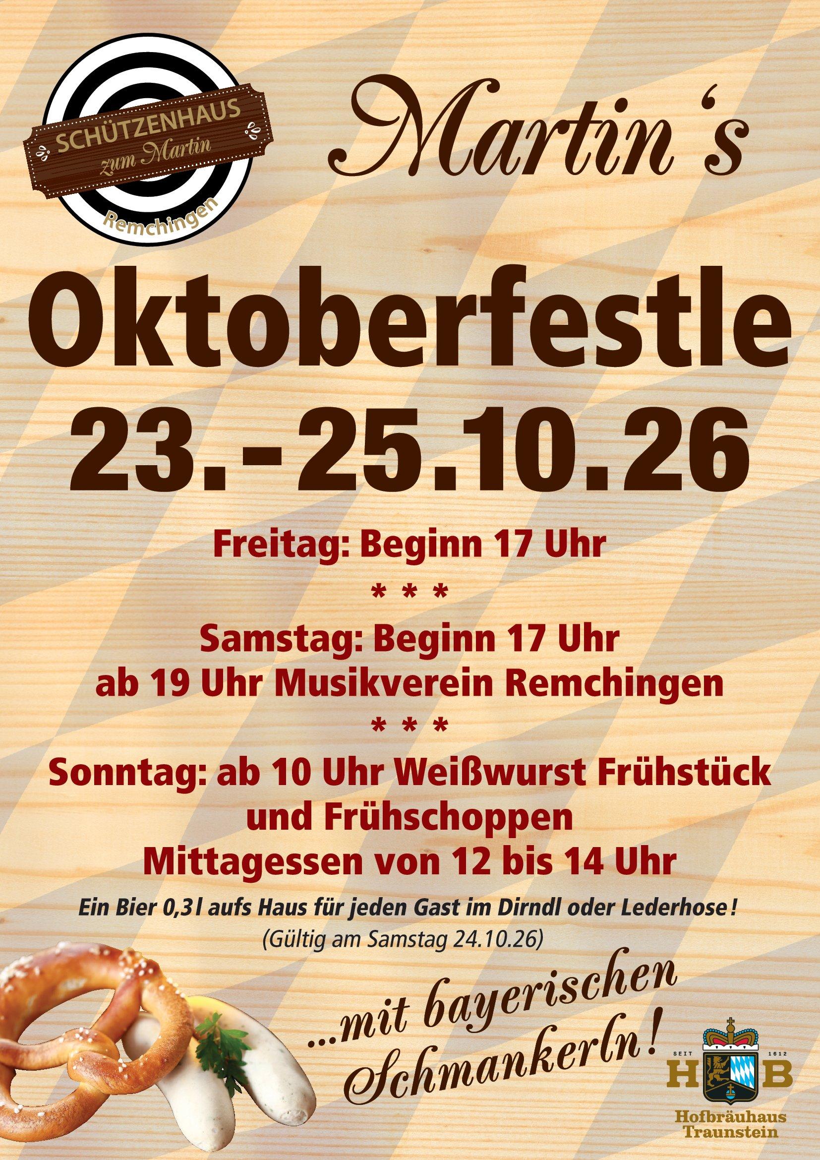 Oktoberfestle im Schützenhaus Zum Martin: Drei Tage bayerische Gemütlichkeit in Remchingen!